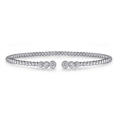 14K White Gold Bujukan Bead Split Cuff Bracelet with Bezel Set Diamonds