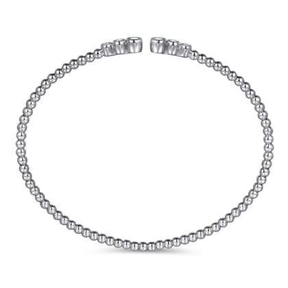 14K White Gold Bujukan Bead Split Cuff Bracelet with Bezel Set Diamonds