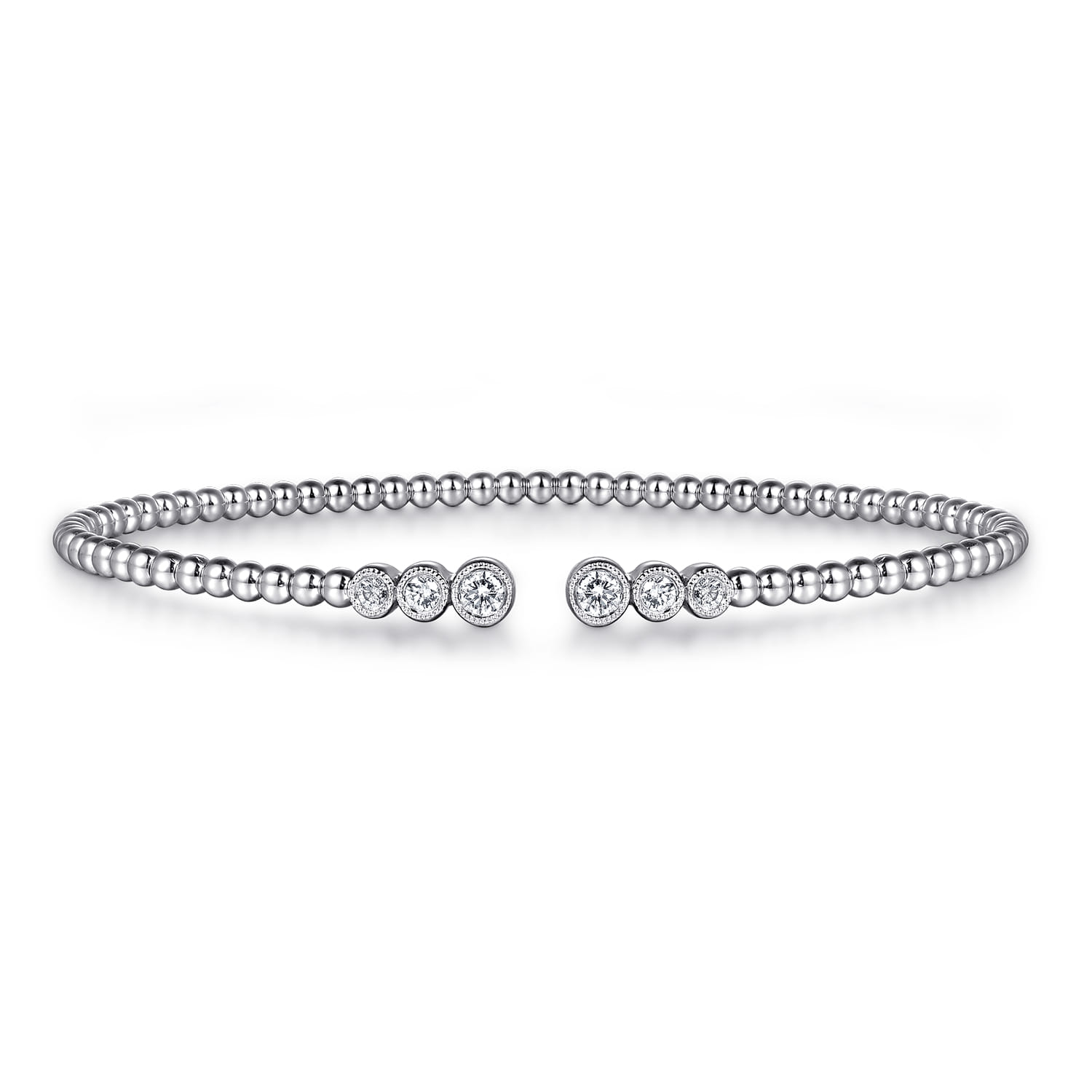 14K White Gold Bujukan Bead Split Cuff Bracelet with Bezel Set Diamonds - 0.24 ct - Shot 1