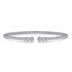 14K White Gold Bujukan Bead Split Cuff Bracelet with Bezel Set Diamonds