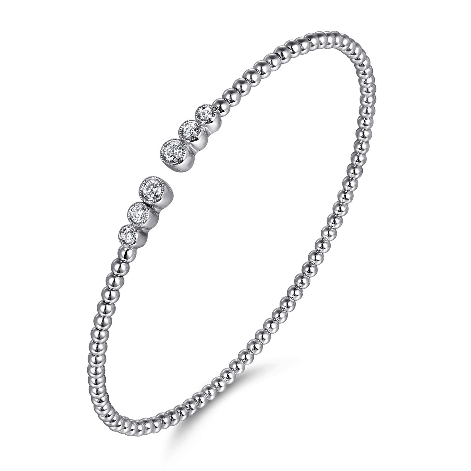 14K White Gold Bujukan Bead Split Cuff Bracelet with Bezel Set Diamonds - 0.24 ct - Shot 2