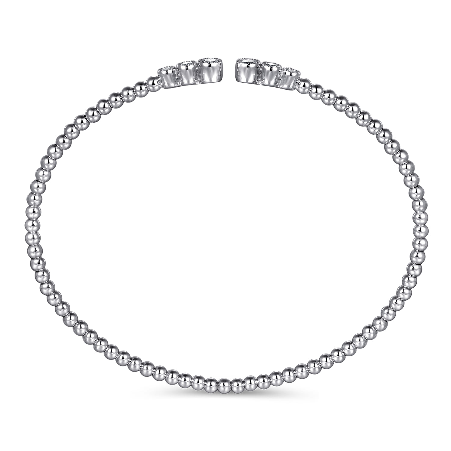 14K White Gold Bujukan Bead Split Cuff Bracelet with Bezel Set Diamonds - 0.24 ct - Shot 3