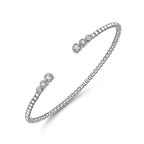 14K White Gold Bujukan Bead Split Cuff Bracelet with Bezel Set Diamonds - 0.24 ct - Shot 2