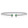 14K White Gold Bujukan Bead Split Cuff Bracelet with Emerald and Diamond Bangle - 0.12 ct