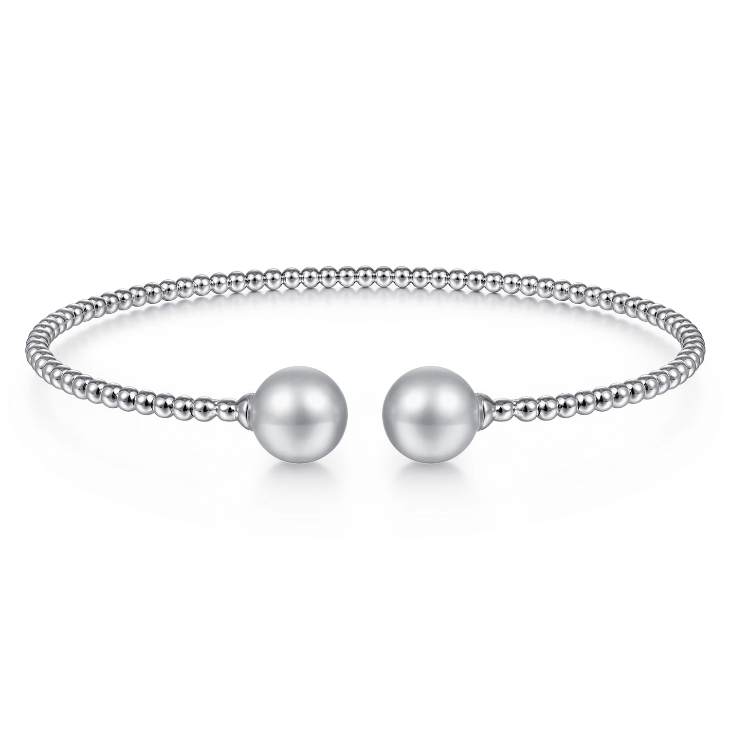 14K White Gold Bujukan Bead Split Cuff Bracelet with Grey Pearls - Shot 1