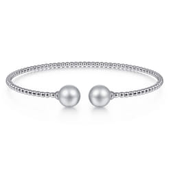 14K White Gold Bujukan Bead Split Cuff Bracelet with Grey Pearls