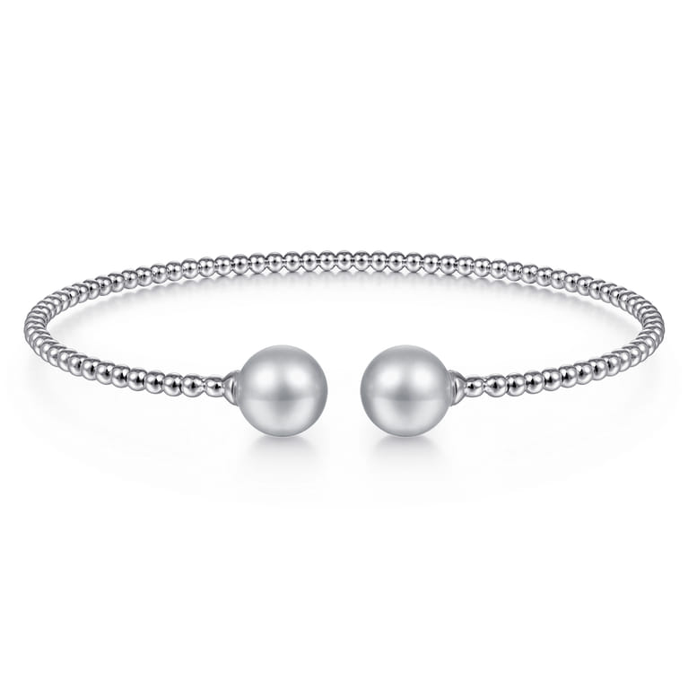 14K White Gold Bujukan Bead Split Cuff Bracelet with Grey Pearls - Shot 1