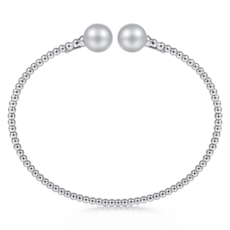 14K White Gold Bujukan Bead Split Cuff Bracelet with Grey Pearls - Shot 3