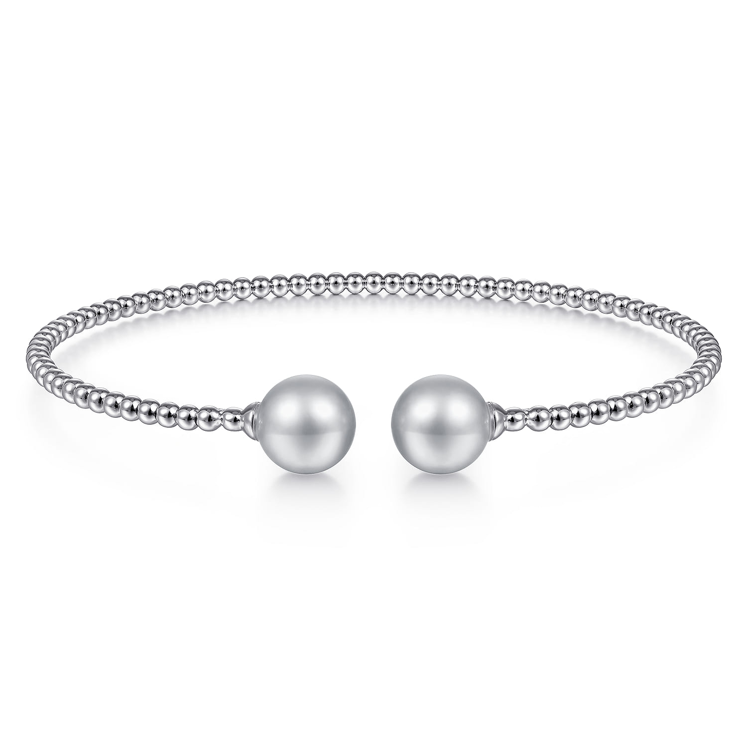 14K White Gold Bujukan Bead Split Cuff Bracelet with Grey Pearls - Shot 1