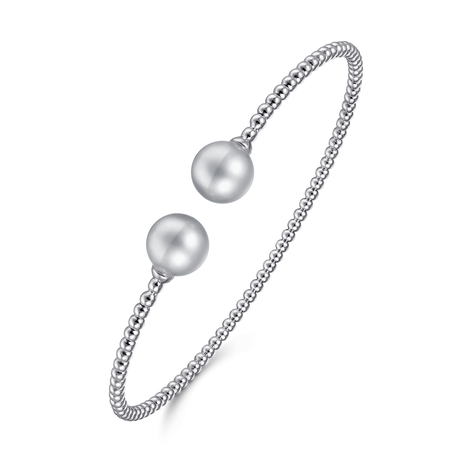 14K White Gold Bujukan Bead Split Cuff Bracelet with Grey Pearls - Shot 2