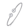 14K White Gold Bujukan Bead Split Cuff Bracelet with Grey Pearls