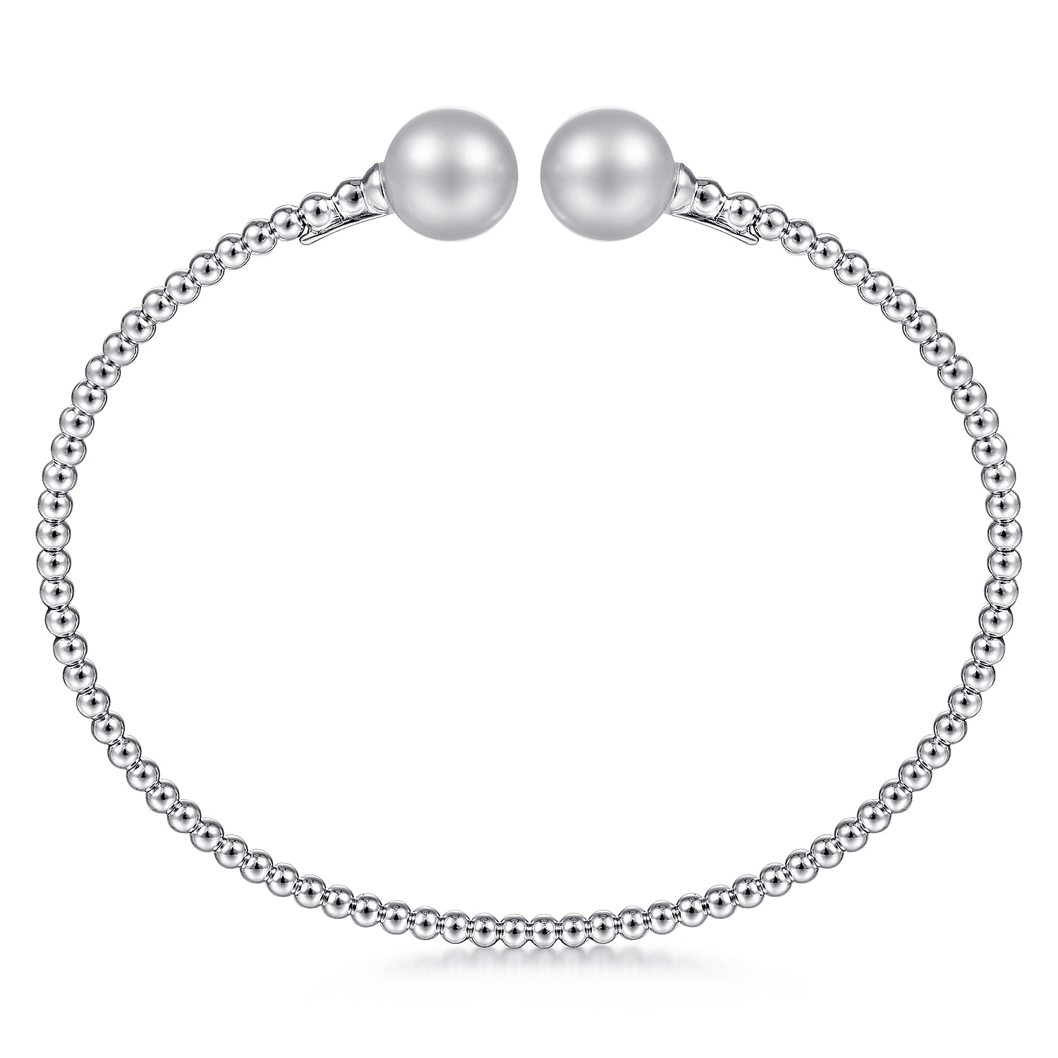 14K White Gold Bujukan Bead Split Cuff Bracelet with Grey Pearls - Shot 3
