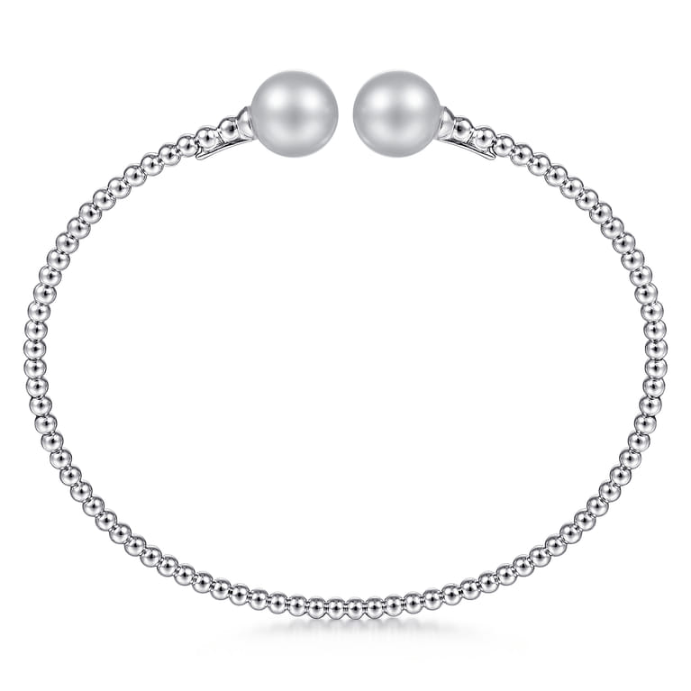 14K White Gold Bujukan Bead Split Cuff Bracelet with Grey Pearls - Shot 3