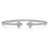 14K White Gold Bujukan Bead Split Cuff Bracelet with Quatrefoil Diamond Endcaps - 0.38 ct