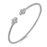 14K White Gold Bujukan Bead Split Cuff Bracelet with Quatrefoil Diamond Endcaps - 0.38 ct