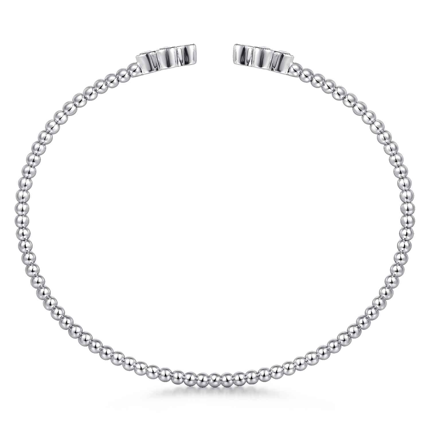 14K White Gold Bujukan Bead Split Cuff Bracelet with Quatrefoil Diamond Endcaps - 0.38 ct - Shot 3
