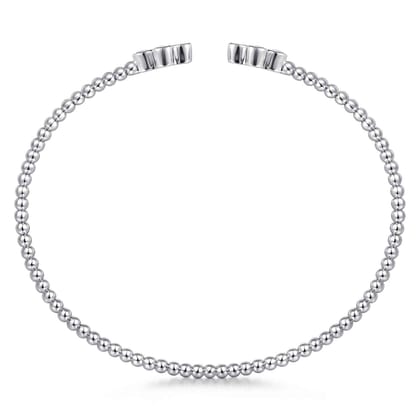 14K White Gold Bujukan Bead Split Cuff Bracelet with Quatrefoil Diamond Endcaps