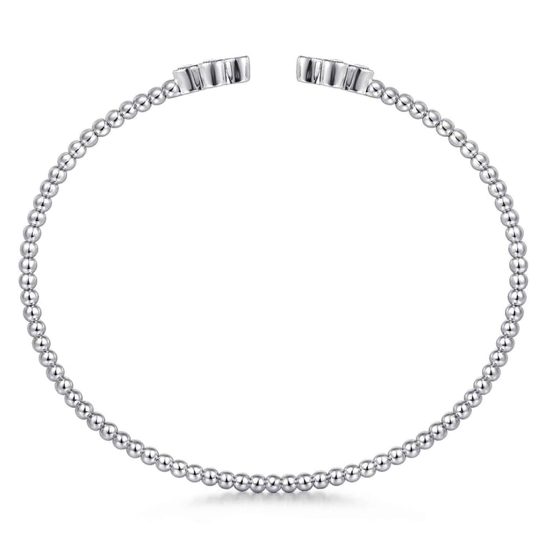 14K White Gold Bujukan Bead Split Cuff Bracelet with Quatrefoil Diamond Endcaps - 0.38 ct - Shot 3