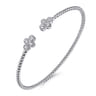 14K White Gold Bujukan Bead Split Cuff Bracelet with Quatrefoil Diamond Endcaps - 0.4 ct