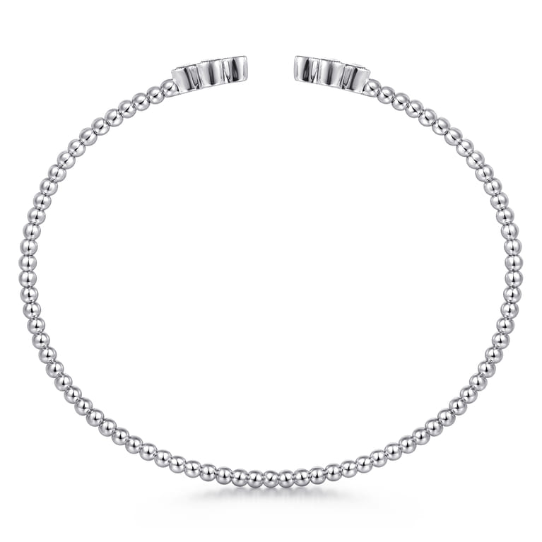 14K White Gold Bujukan Bead Split Cuff Bracelet with Quatrefoil Diamond Endcaps - 0.4 ct - Shot 3