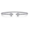14K White Gold Bujukan Bead Split Cuff Bracelet with Quatrefoil Diamond Endcaps - 0.38 ct