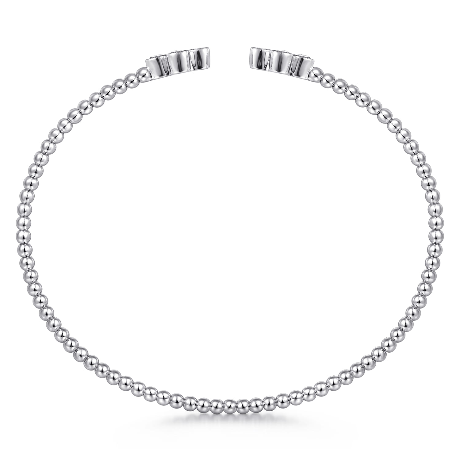 14K White Gold Bujukan Bead Split Cuff Bracelet with Quatrefoil Diamond Endcaps - 0.38 ct - Shot 3