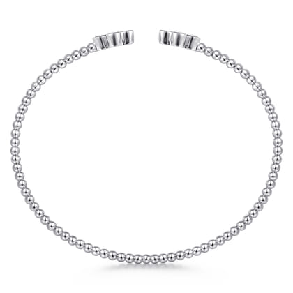 14K White Gold Bujukan Bead Split Cuff Bracelet with Quatrefoil Diamond Endcaps