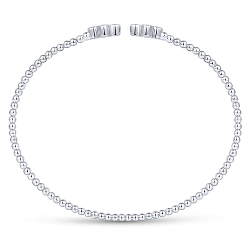 14K White Gold Bujukan Bead Split Cuff Bracelet with Quatrefoil Diamond Endcaps - Shot 3