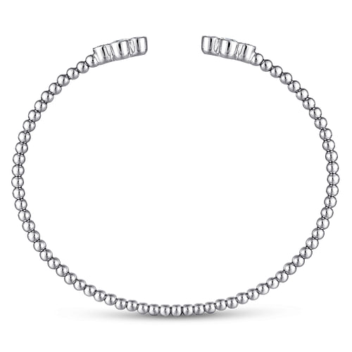 14K White Gold Bujukan Bead Split Cuff Bracelet with Quatrefoil Diamond Endcaps - 0.4 ct - Shot 3