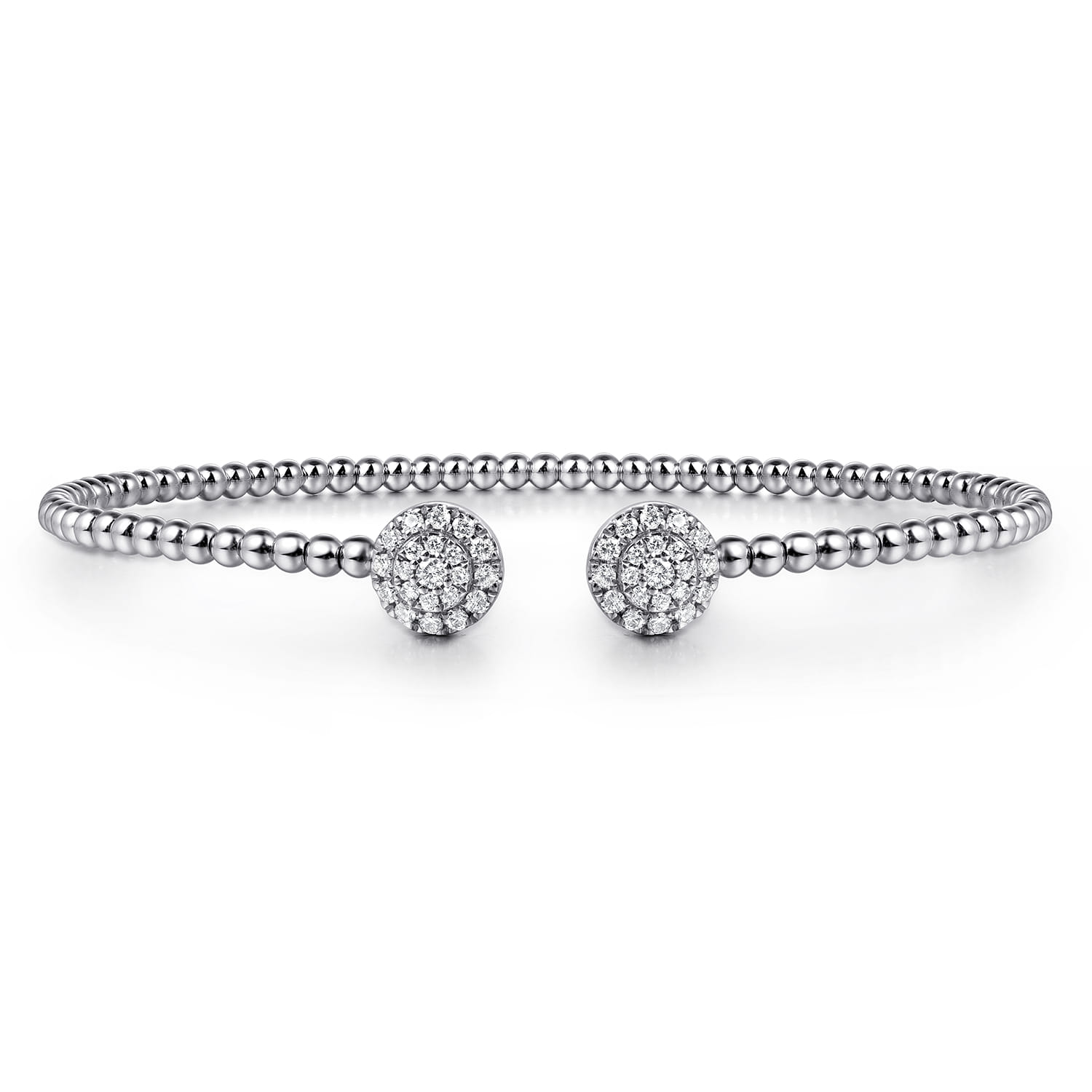14K White Gold Bujukan Bead Split Cuff Bracelet with Round Pave Diamond Discs - 0.3 ct - Shot 1