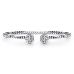 14K White Gold Bujukan Bead Split Cuff Bracelet with Round Pave Diamond Discs