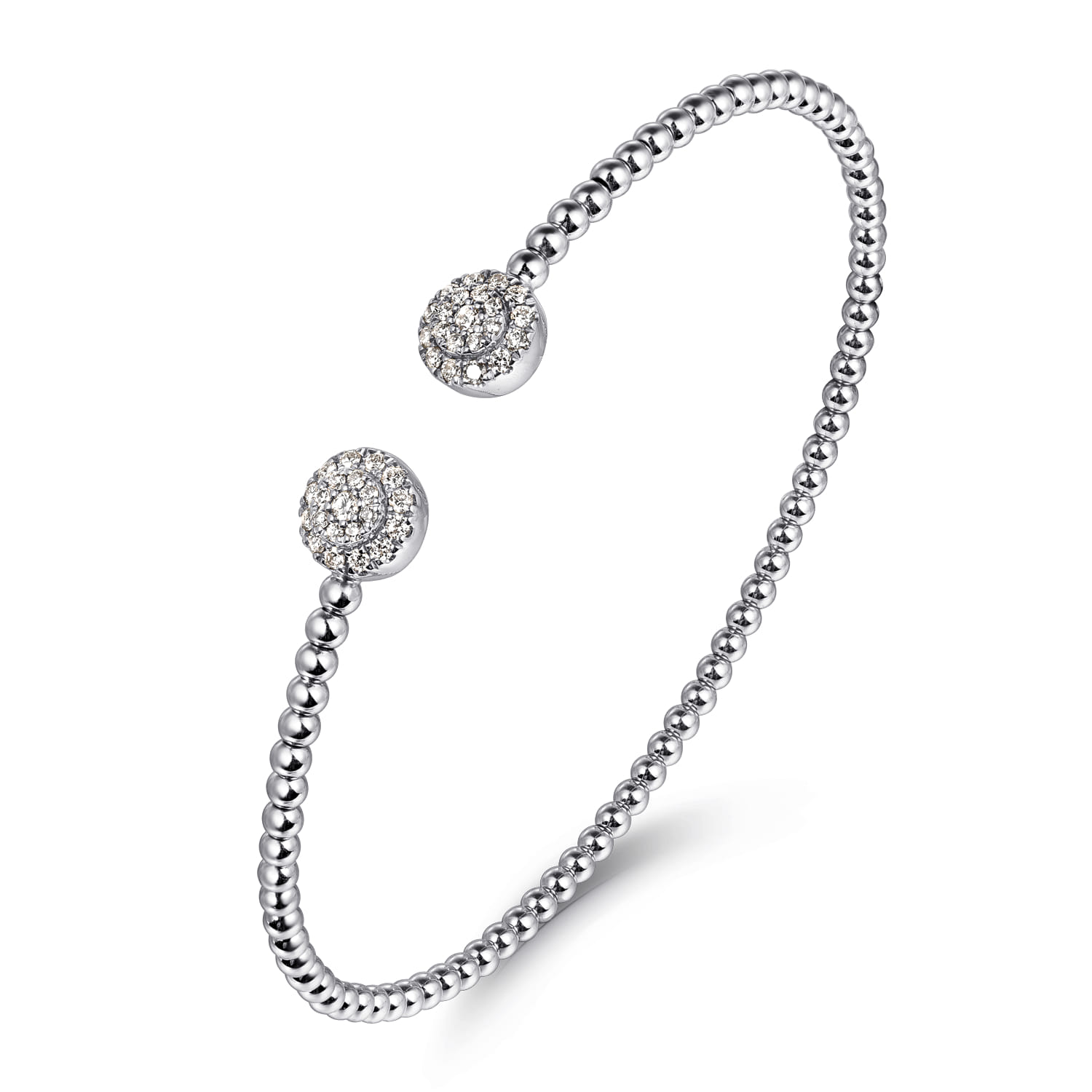 14K White Gold Bujukan Bead Split Cuff Bracelet with Round Pave Diamond Discs - 0.3 ct - Shot 2