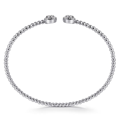 14K White Gold Bujukan Bead Split Cuff Bracelet with Round Pave Diamond Discs