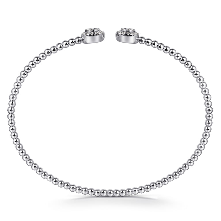 14K White Gold Bujukan Bead Split Cuff Bracelet with Round Pave Diamond Discs - 0.3 ct - Shot 3
