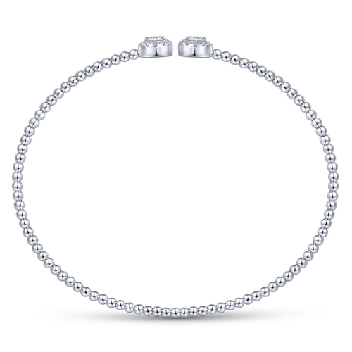 14K White Gold Bujukan Bead Split Cuff Bracelet with Round Pave Diamond Discs - 0.3 ct - Shot 3