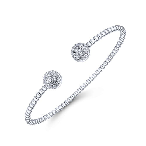 14K White Gold Bujukan Bead Split Cuff Bracelet with Round Pave Diamond Discs - 0.3 ct - Shot 2