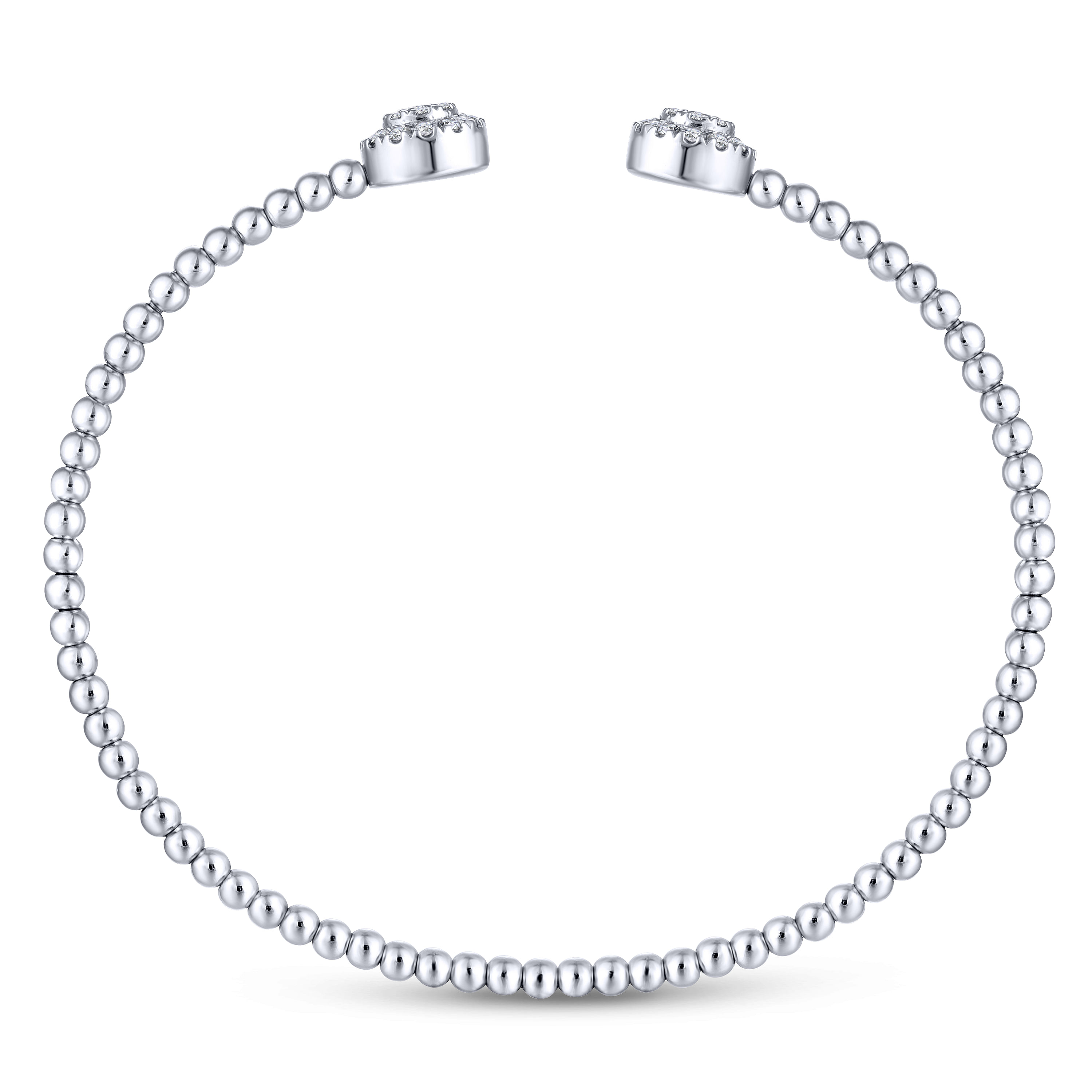 14K White Gold Bujukan Bead Split Cuff Bracelet with Round Pave Diamond Discs - 0.3 ct - Shot 3