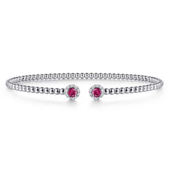 14K White Gold Bujukan Bead Split Cuff Bracelet with Ruby and Diamond Bangle