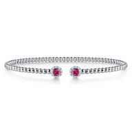 14K White Gold Bujukan Bead Split Cuff Bracelet with Ruby and Diamond Bangle