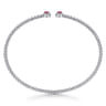 14K White Gold Bujukan Bead Split Cuff Bracelet with Ruby and Diamond Bangle - 0.12 ct