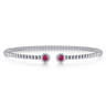 14K White Gold Bujukan Bead Split Cuff Bracelet with Ruby and Diamond Bangle - 0.12 ct