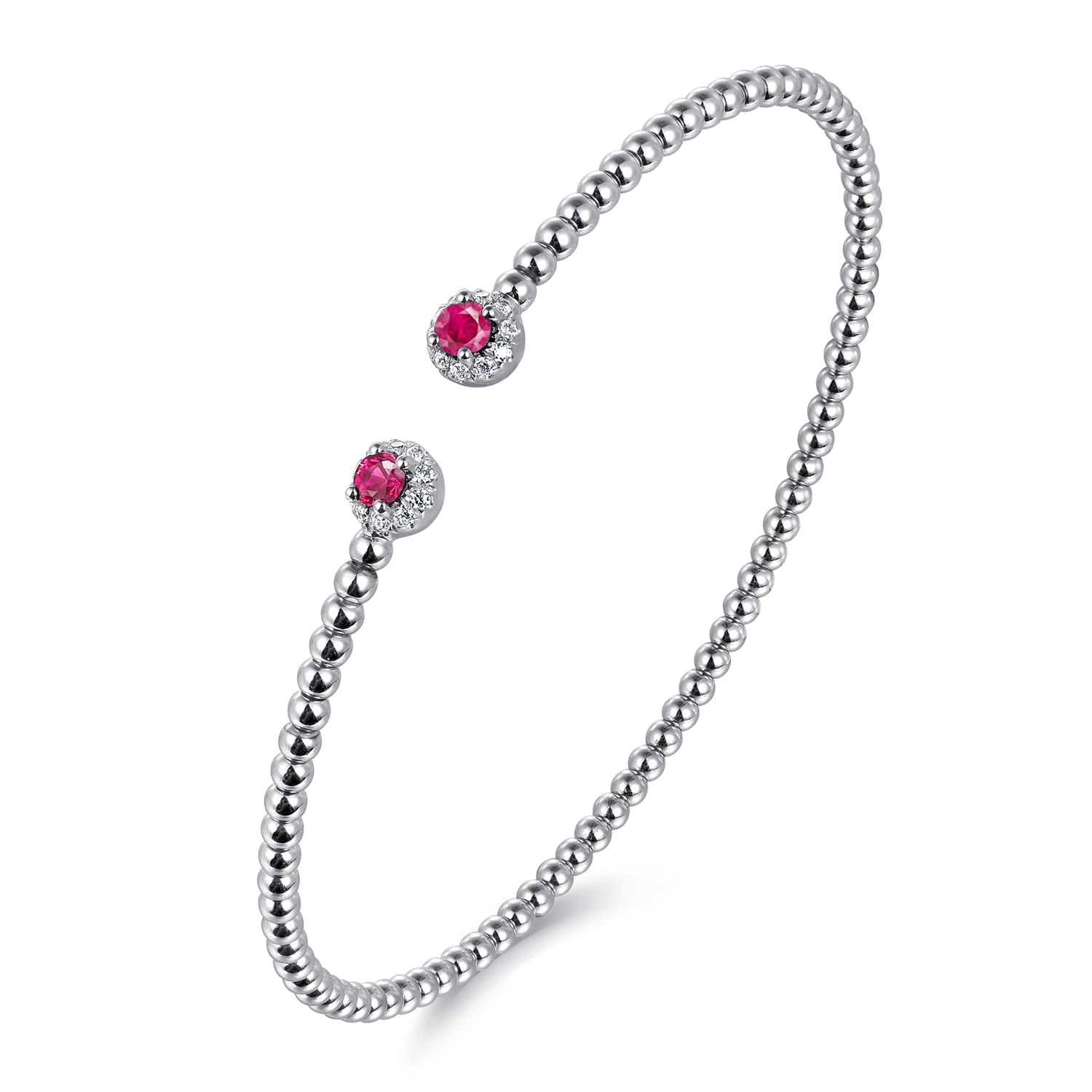 14K White Gold Bujukan Bead Split Cuff Bracelet with Ruby and Diamond Bangle - 0.12 ct - Shot 2