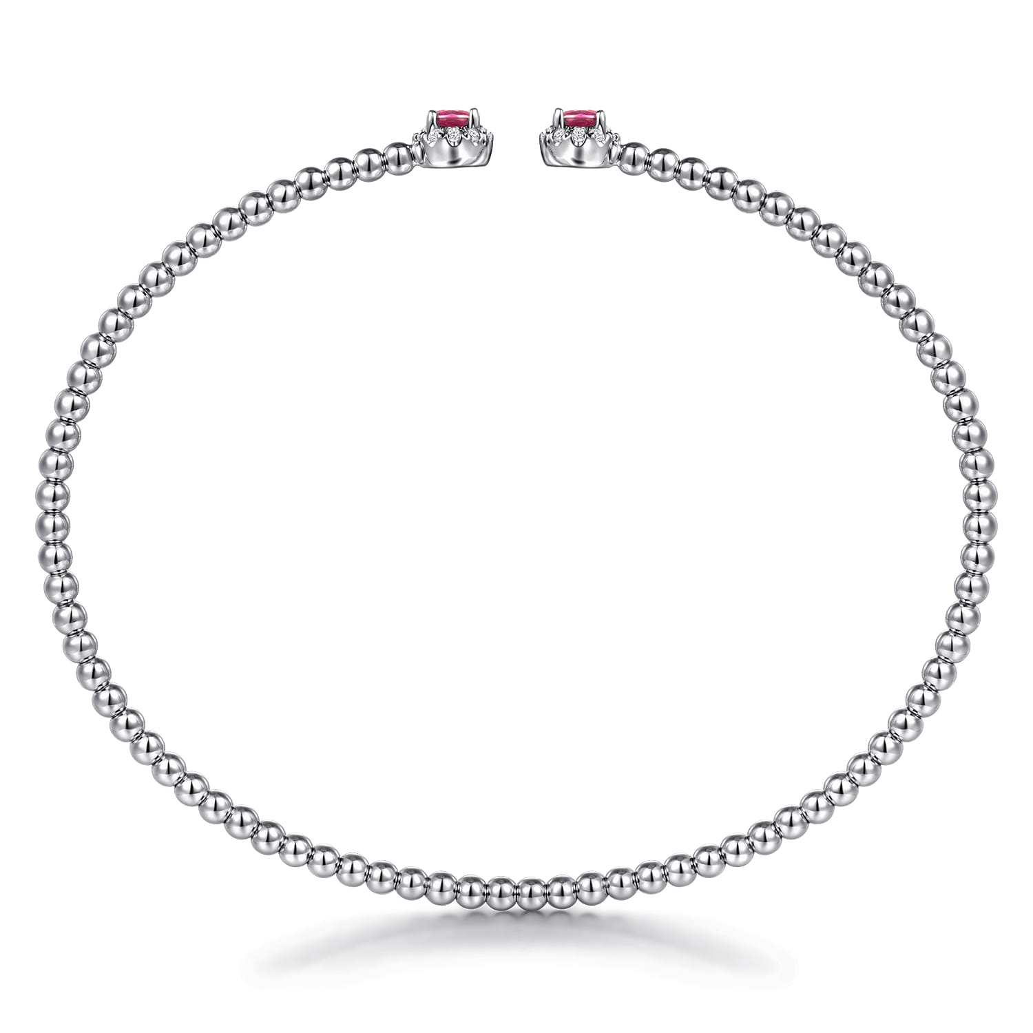 14K White Gold Bujukan Bead Split Cuff Bracelet with Ruby and Diamond Bangle - 0.12 ct - Shot 3