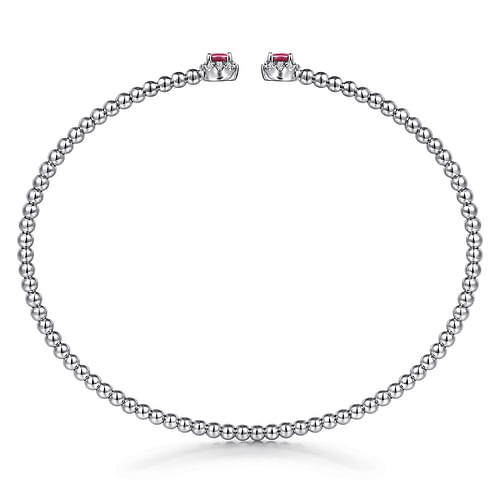 14K White Gold Bujukan Bead Split Cuff Bracelet with Ruby and Diamond Bangle - 0.12 ct - Shot 3