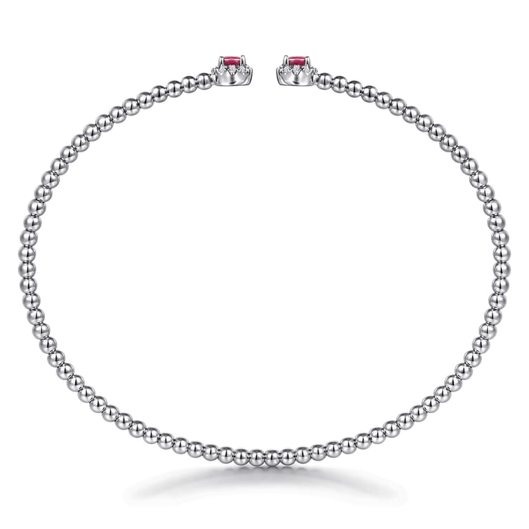 14K White Gold Bujukan Bead Split Cuff Bracelet with Ruby and Diamond Bangle - 0.12 ct - Shot 3