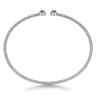 14K White Gold Bujukan Bead Split Cuff Bracelet with Ruby and Diamond Bangle - 0.12 ct