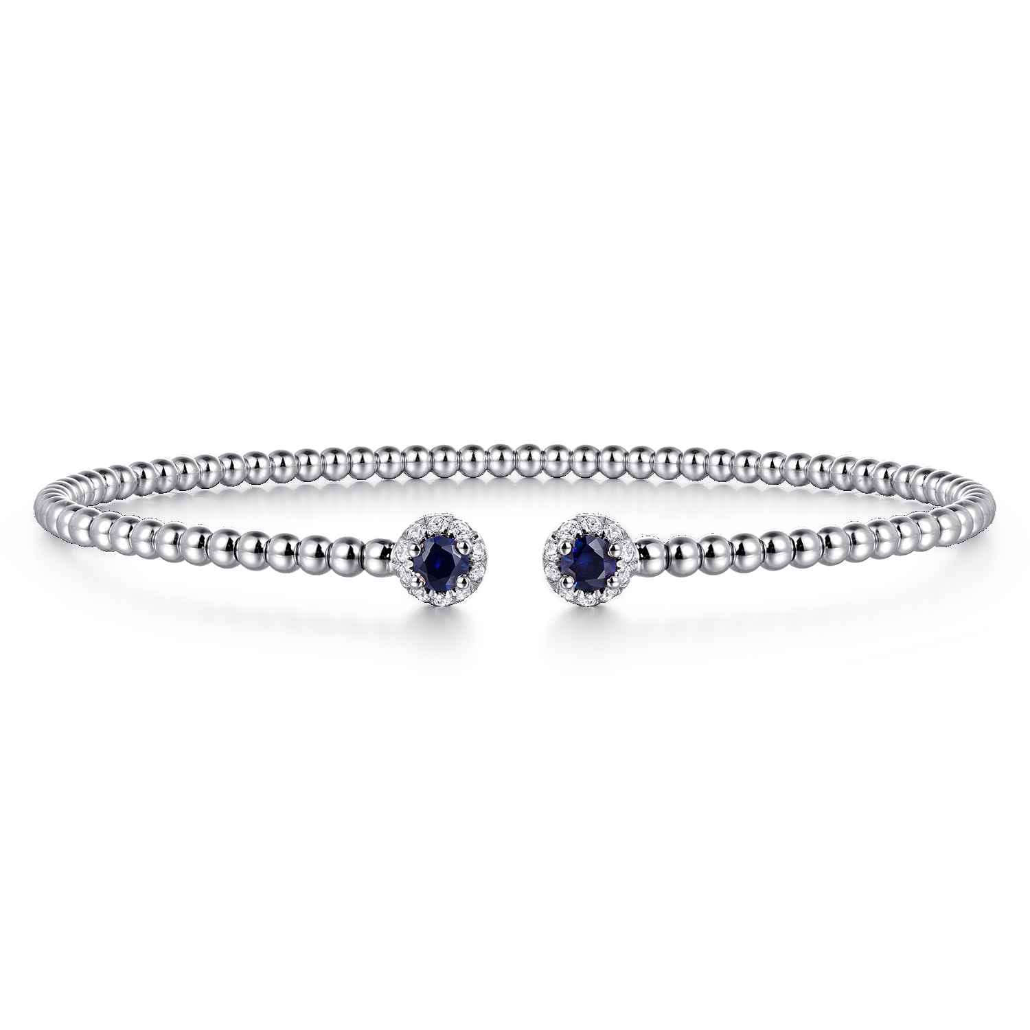 14K White Gold Bujukan Bead Split Cuff Bracelet with Sapphire and Diamond - 0.12 ct - Shot 1