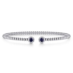 14K White Gold Bujukan Bead Split Cuff Bracelet with Sapphire and Diamond