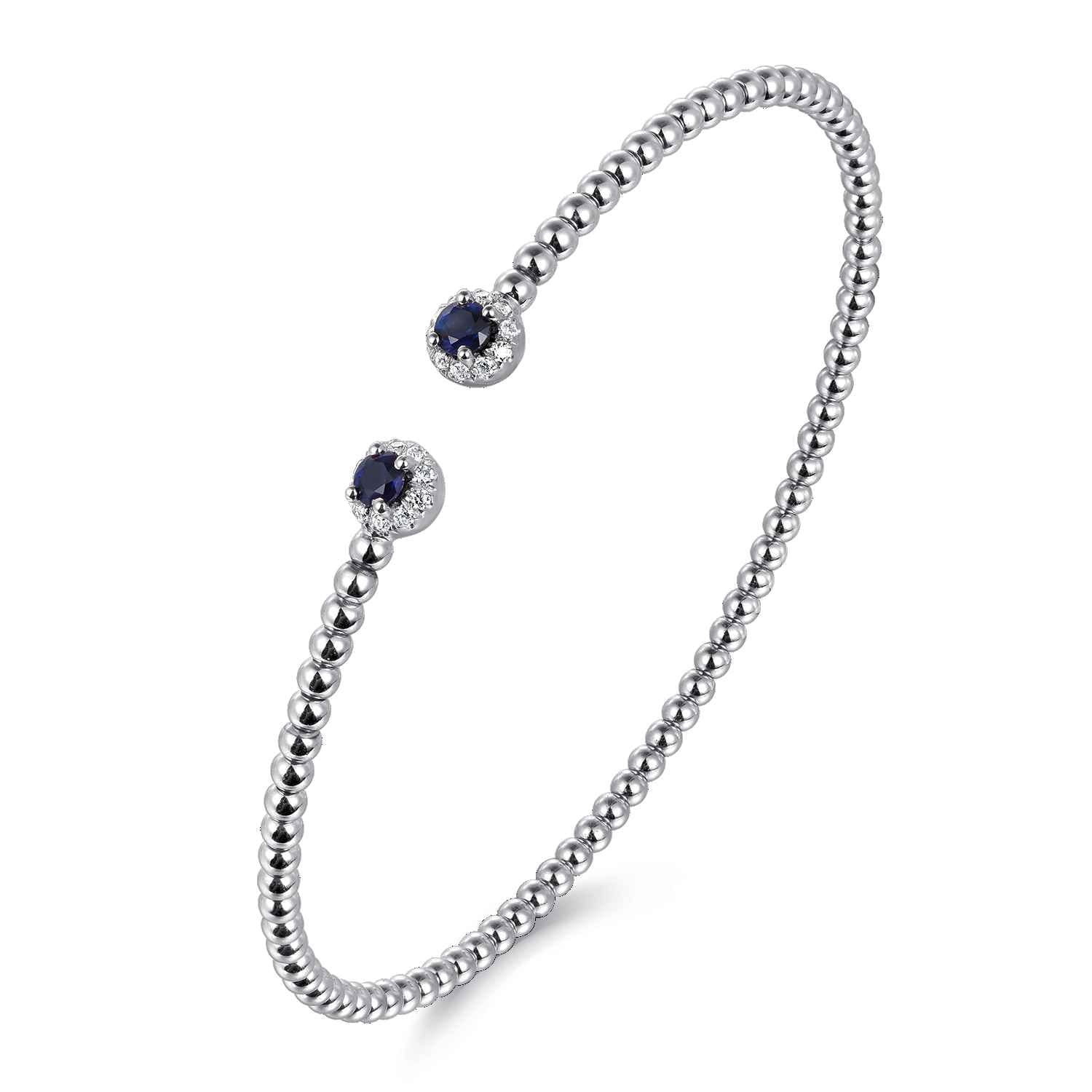 14K White Gold Bujukan Bead Split Cuff Bracelet with Sapphire and Diamond - 0.12 ct - Shot 2