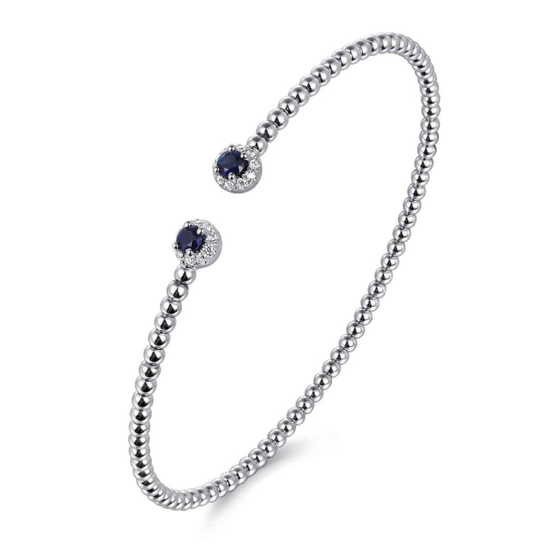 14K White Gold Bujukan Bead Split Cuff Bracelet with Sapphire and Diamond - 0.12 ct - Shot 2